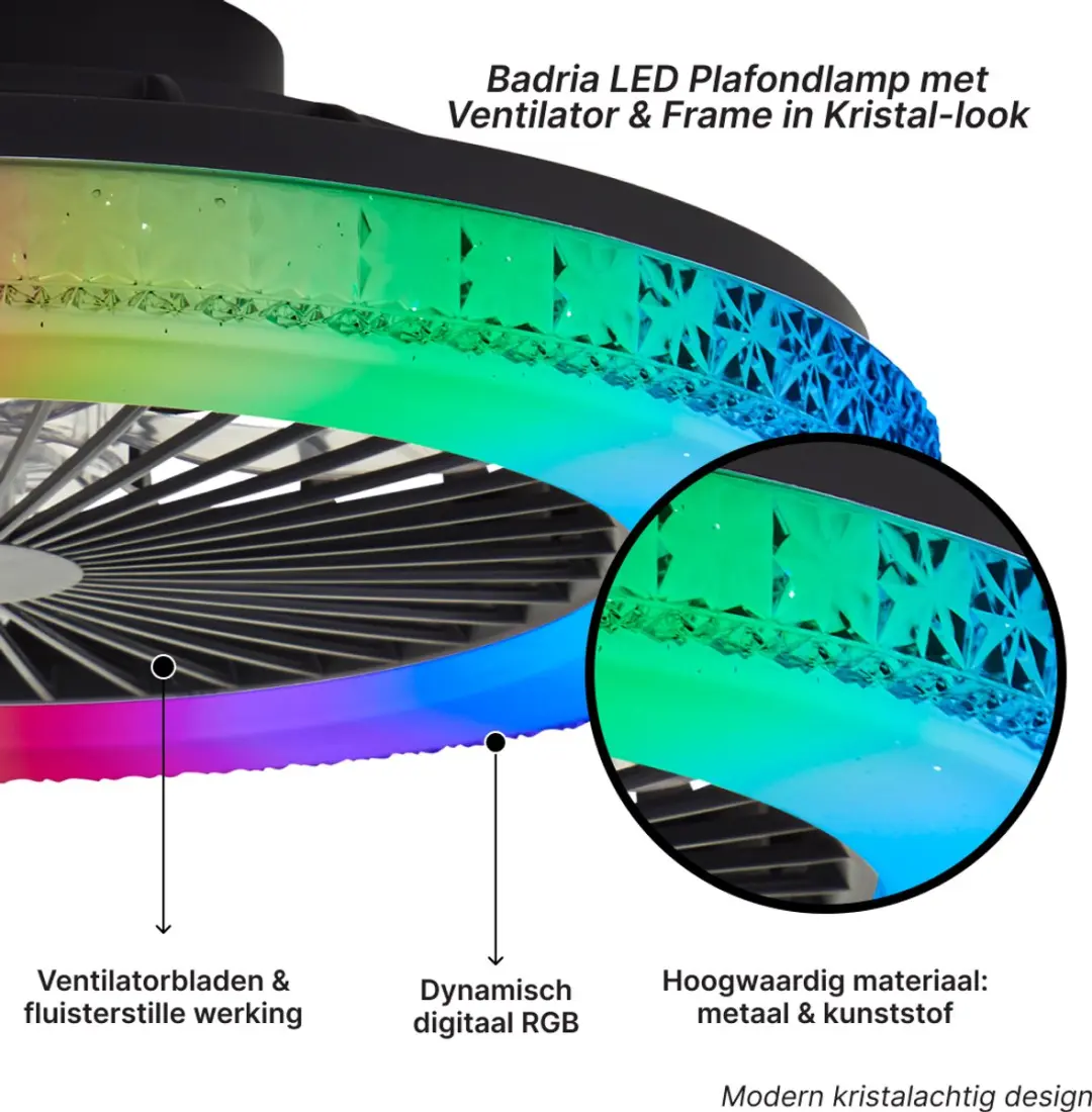 Brilliant Badria Plafondventilator 48,5cm - LED 40W - Zwart