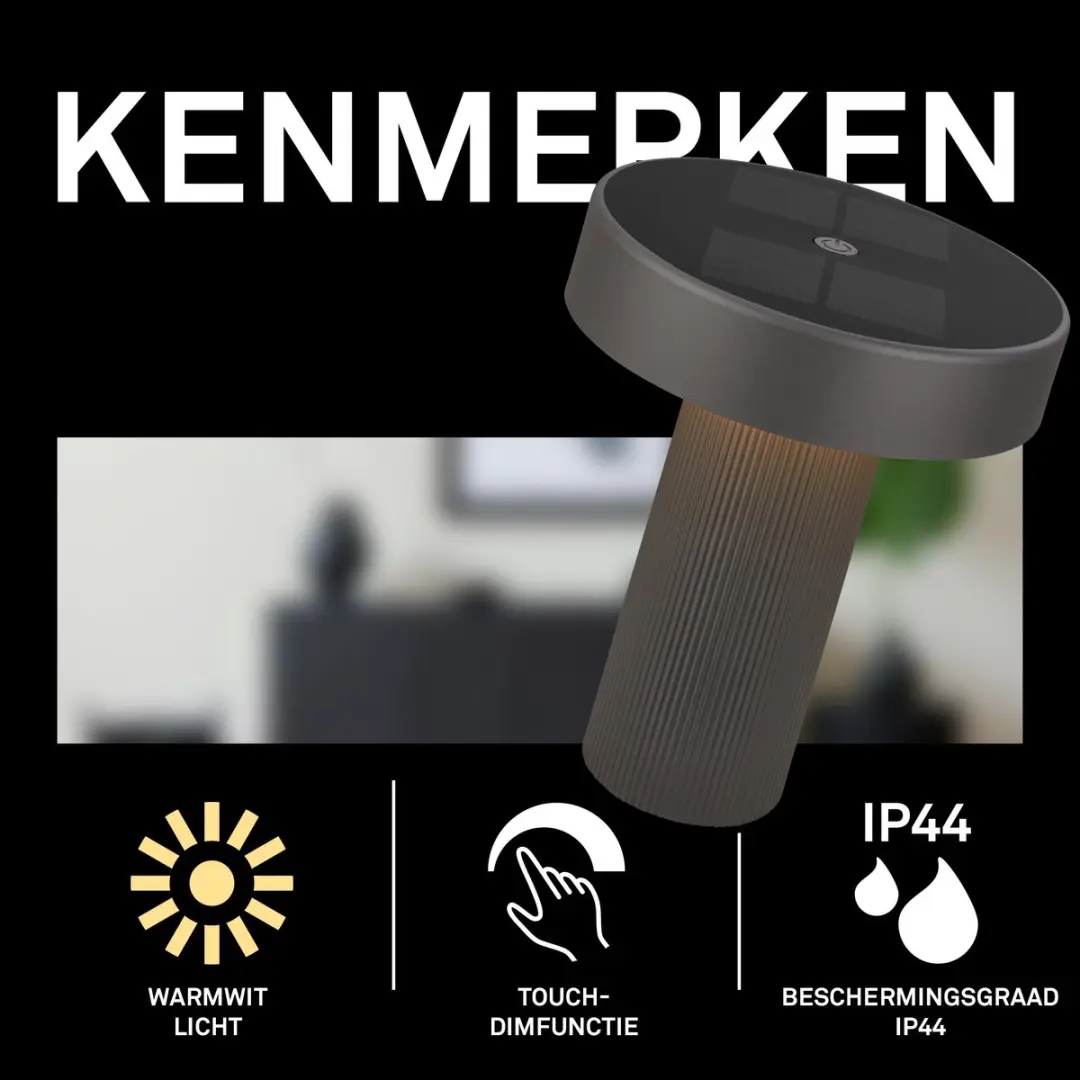 Briloner Poga Oplaadbare Tafellamp - Zonne-energie - 1W - Antraciet