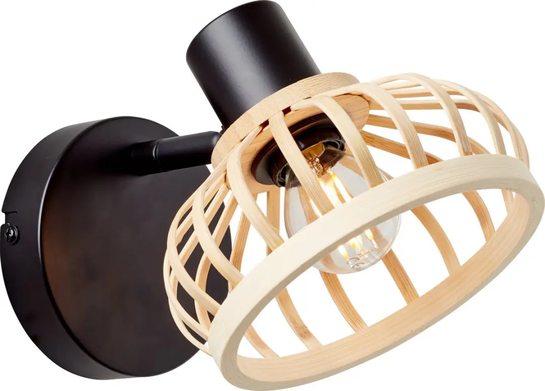 Brilliant Norah Wandspot D45 E14 28W - Hout/Zwart Metaal/Bamboe