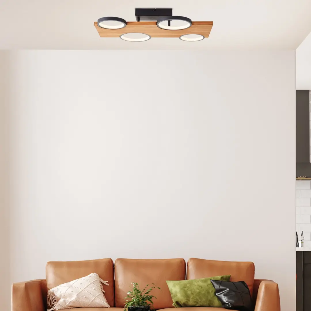 Brilliant Cheesy Led Plafondlamp 28W - Mat zwart/hout