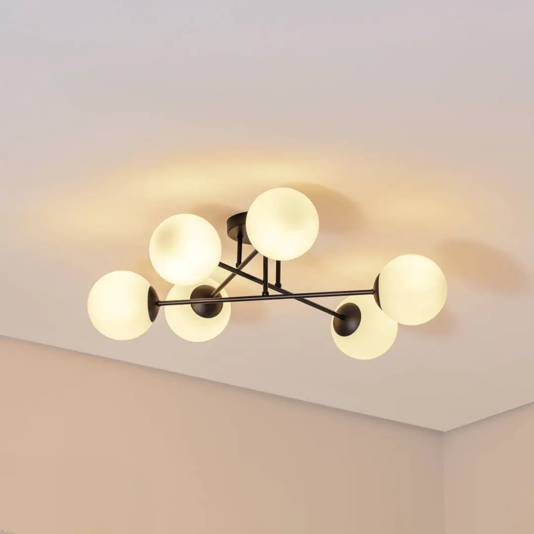 Euluna Plafondlamp 6-lichten - Ø75cm - Zwart/Wit Opaal