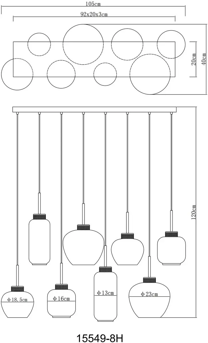 Globo Hanglamp 8-arm Zwart - E27 - afbeelding 6 van 6