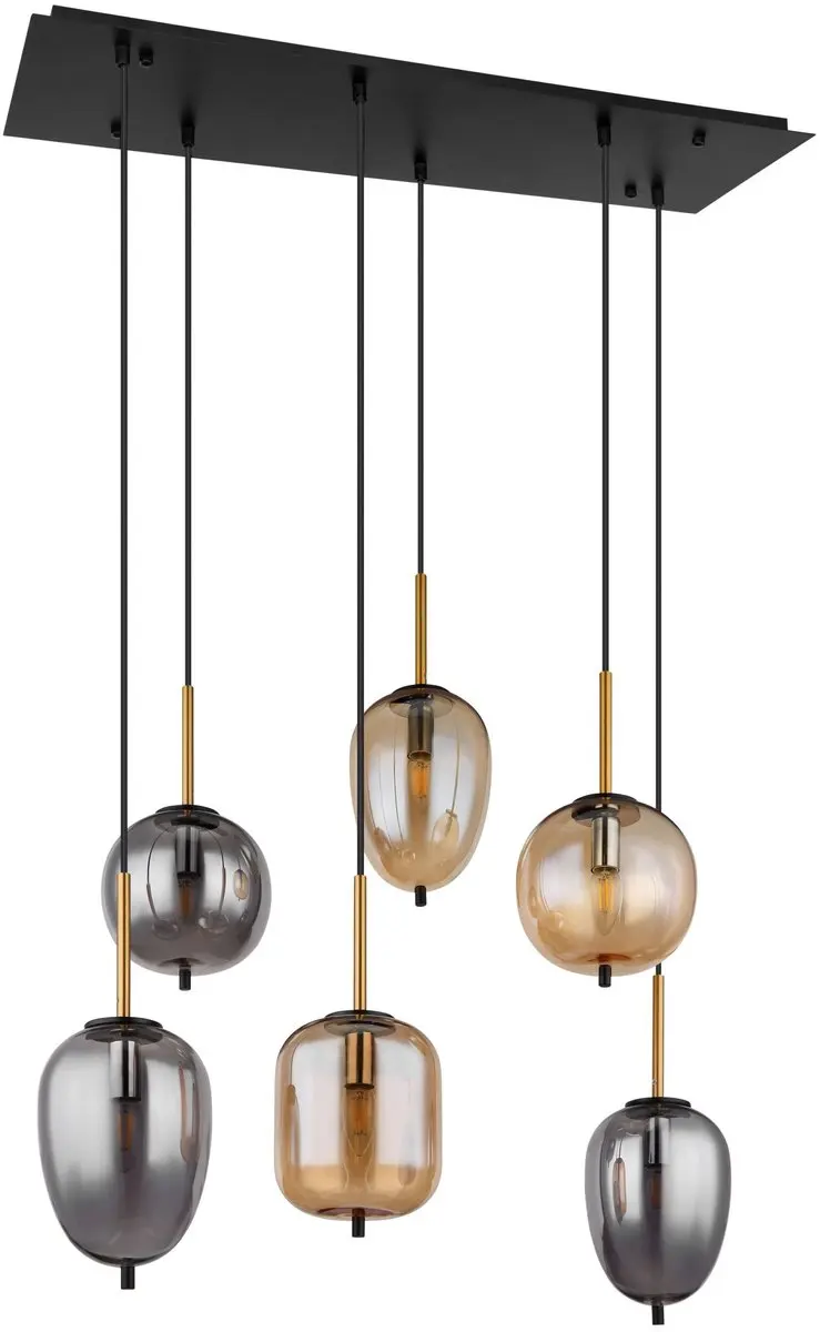 Globo Blacky Hanglamp - 6x E14 - Zwart - afbeelding 6 van 6