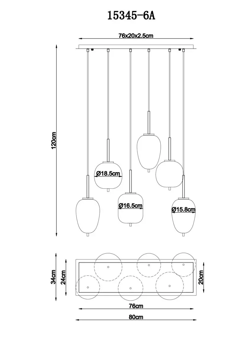 Globo Blacky Hanglamp - 6x E14 - Zwart