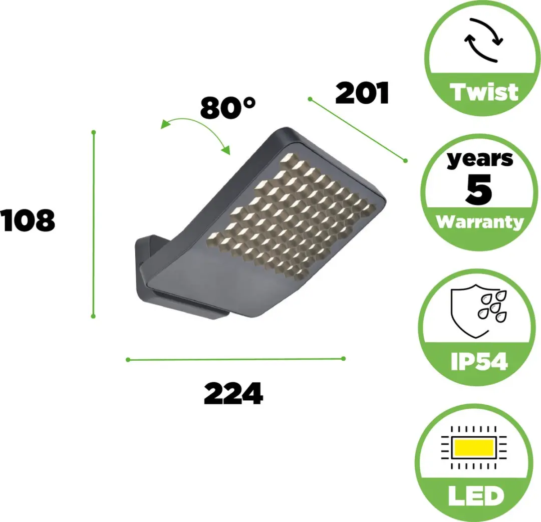 Lutec Atlantis LED Wandlamp Buiten 24W 3200Lm - Donkergrijs