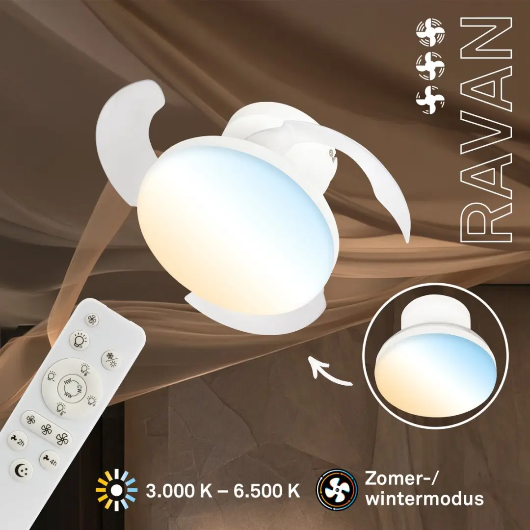 Briloner Raven Plafondventilator met LED 44cm - Wit