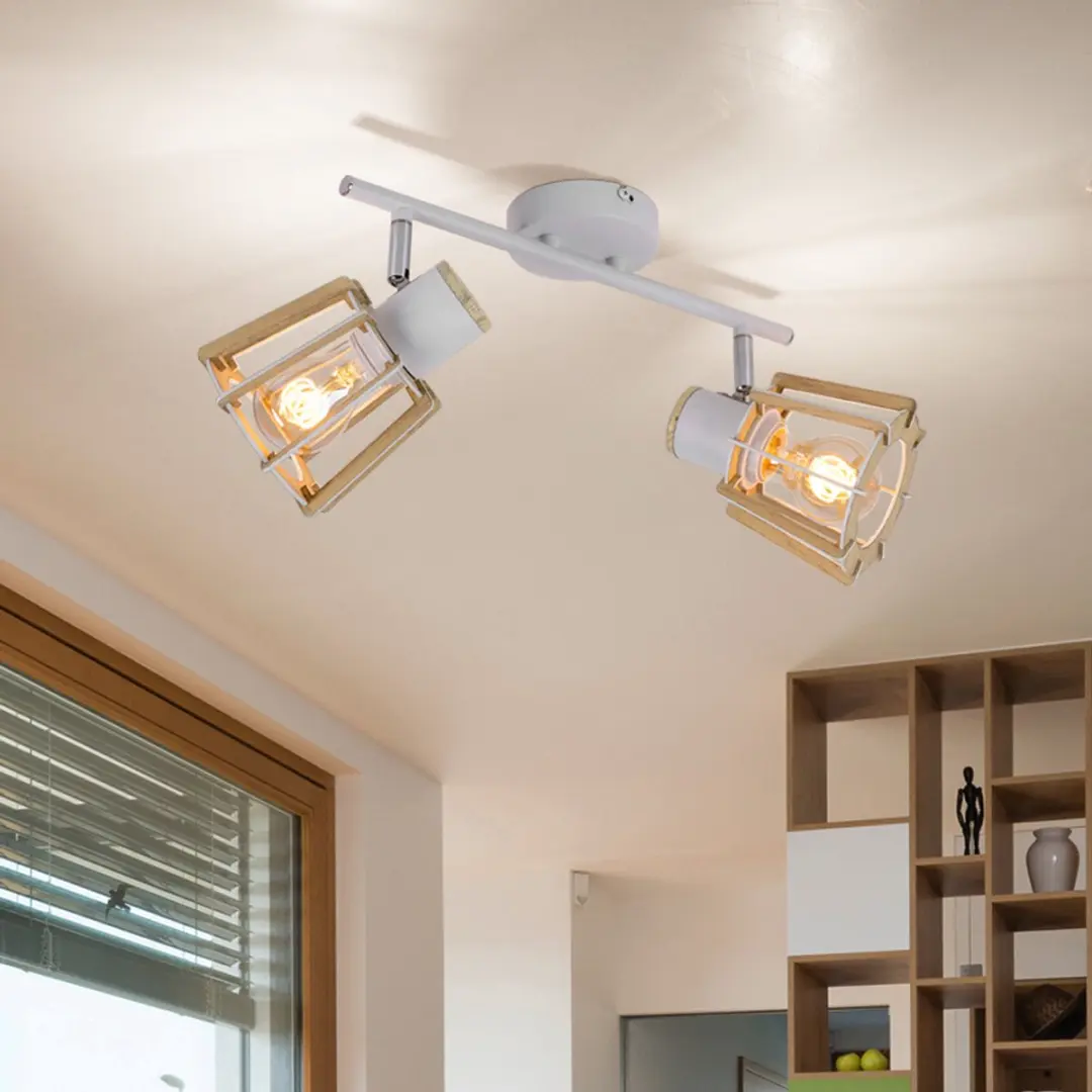 Globo Plafondlamp Hout Look 2x E27 - 36x17x18cm - Bruin
