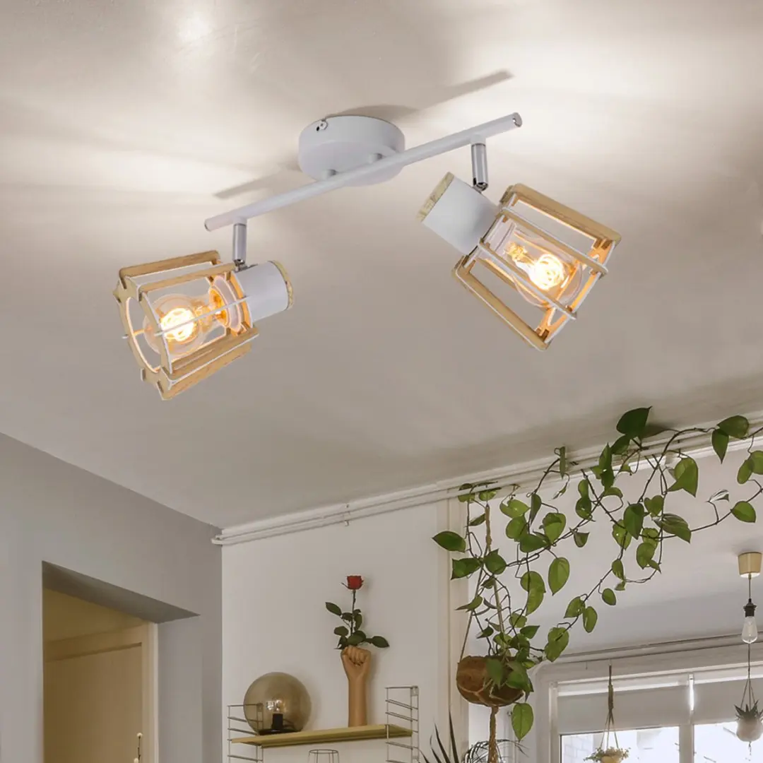 Globo Plafondlamp Hout Look 2x E27 - 36x17x18cm - Bruin