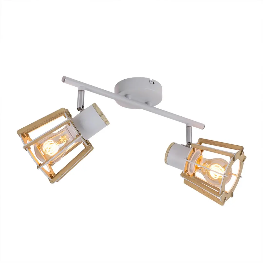 Globo Plafondlamp Hout Look 2x E27 - 36x17x18cm - Bruin