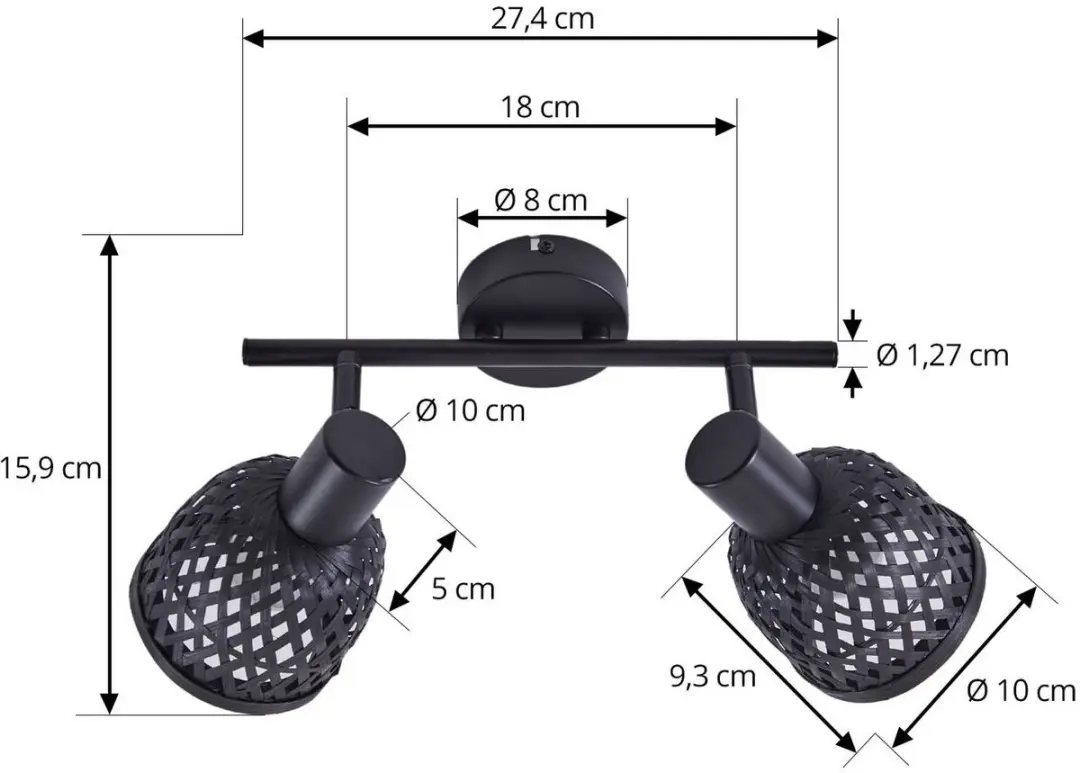 Lindby Plafondlamp Bamboe 2 Lichtpunten - Zwart