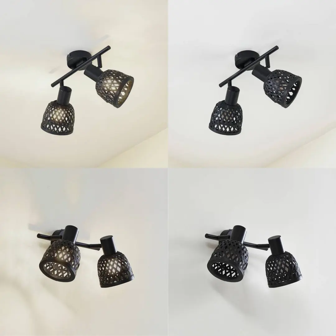 Lindby Plafondlamp Bamboe 2 Lichtpunten - Zwart