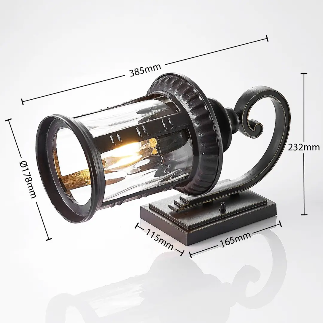 Lindby Wandlamp Buiten 1 Licht E27 - Bruin/Goud/Heldere Glas