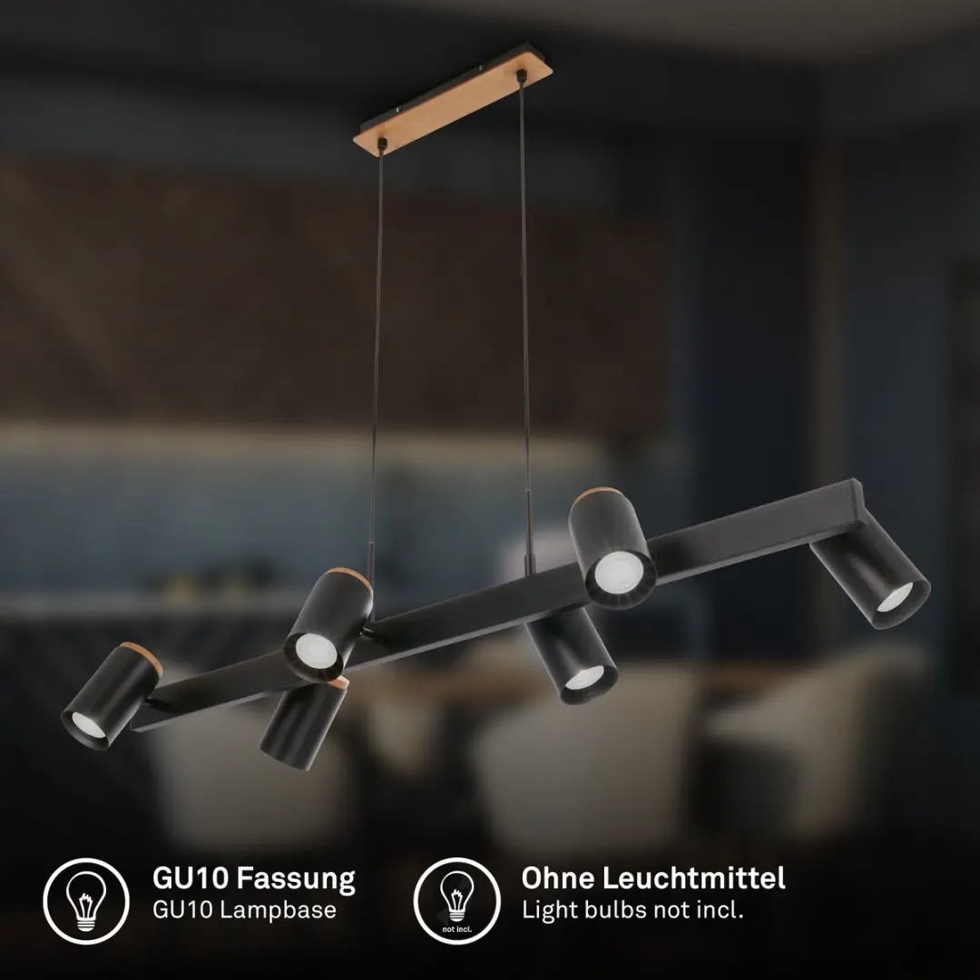 Briloner Duta Hanglamp 6x GU10 - 110x24,9x120cm - Zwart & Hout