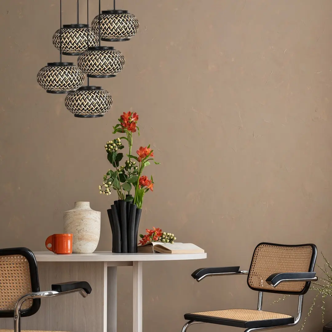 Steinhauer Nox Light 4523ZW Ronde Hanglamp - 50-330cm - Bamboe/Zwart