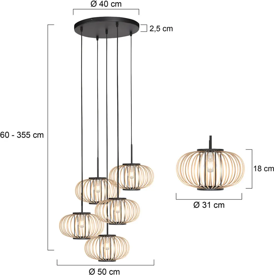 Steinhauer Nox Light 4523ZW Ronde Hanglamp - 50-330cm - Bamboe/Zwart - afbeelding 6 van 6