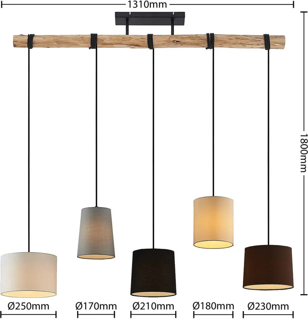 Lindby Hanglamp 5-lichts - Natuurlijk hout/Zwart/Grijs/Beige/Bruin/Wit