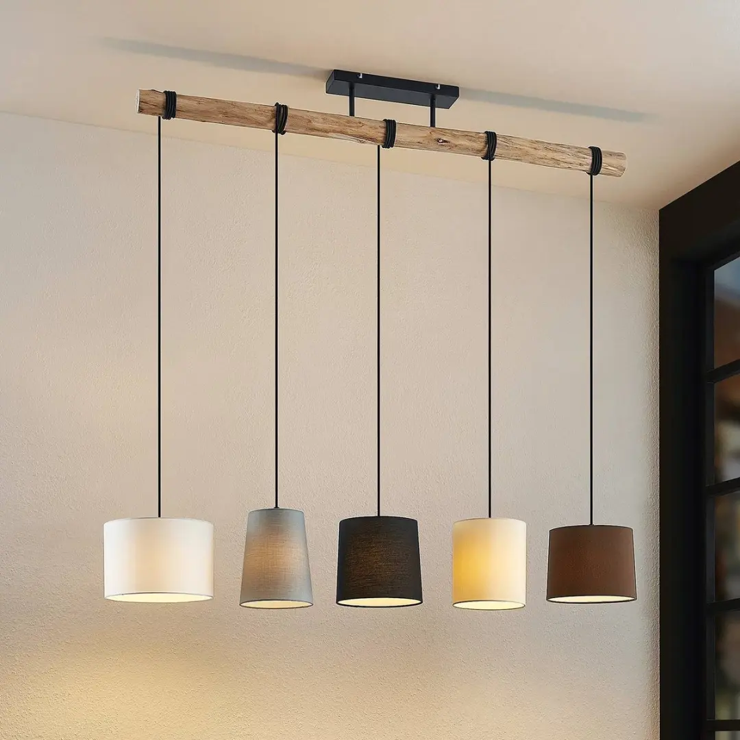 Lindby Hanglamp 5-lichts - Natuurlijk hout/Zwart/Grijs/Beige/Bruin/Wit