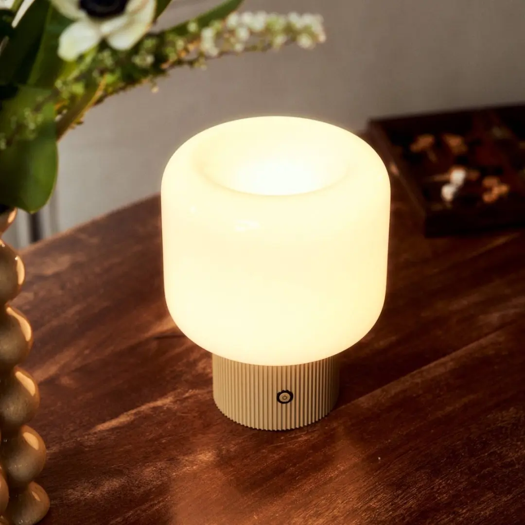 Lucande LED Tafellamp CCT - 1 Lichtpunt - 16cm - Beige/Opaal