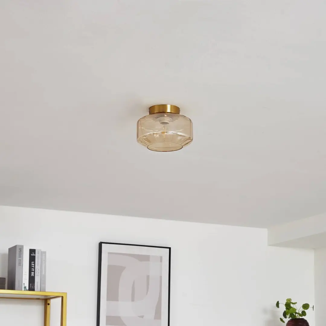 Lindby Plafondlamp 1 Licht - Ø22cm - Amber/Messing