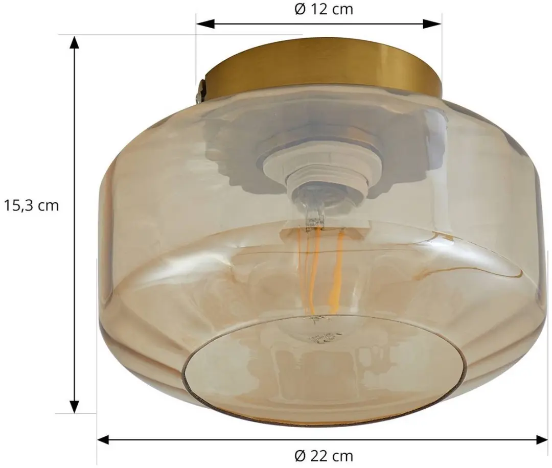 Lindby Plafondlamp 1 Licht - Ø22cm - Amber/Messing