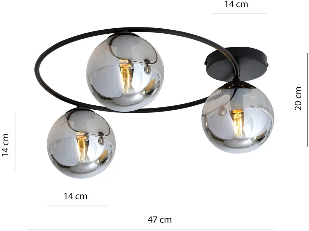 Euluna Plafondlamp 3-Lichts - Ø47cm - Zwart/Grafiet