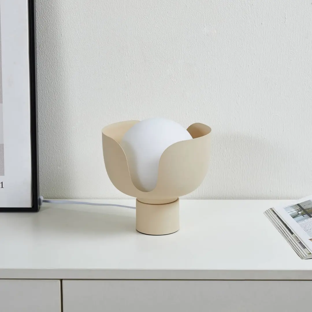 Lindby Tafellamp 1 Licht Glas - 20cm - Beige/Wit