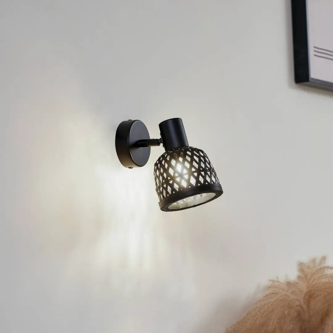 Lindby Wandlamp Bamboe Metaal 10W E14 - Zwart