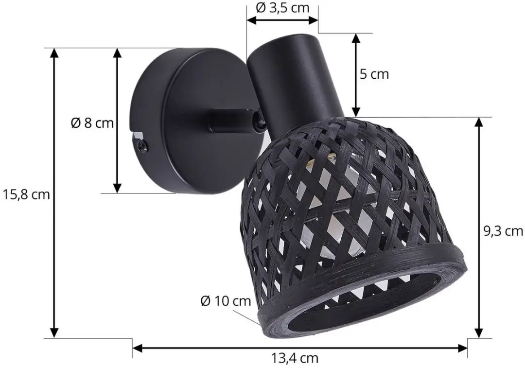 Lindby Wandlamp Bamboe Metaal 10W E14 - Zwart