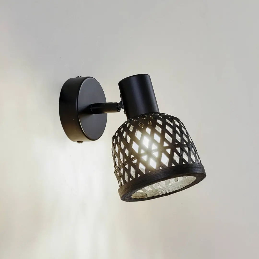 Lindby Wandlamp Bamboe Metaal 10W E14 - Zwart