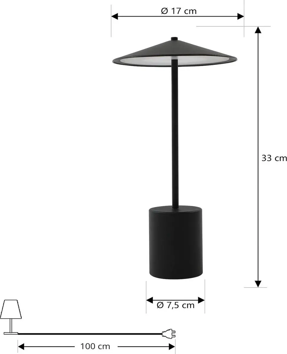 Lindby Terraslamp Zwart - 1 Lichtpunt - 17cm - Dimbaar