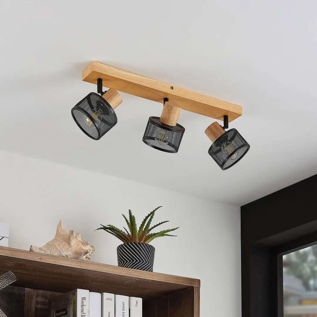 Lindby Buitenspot 3-lichts E14 - Zwart/licht hout