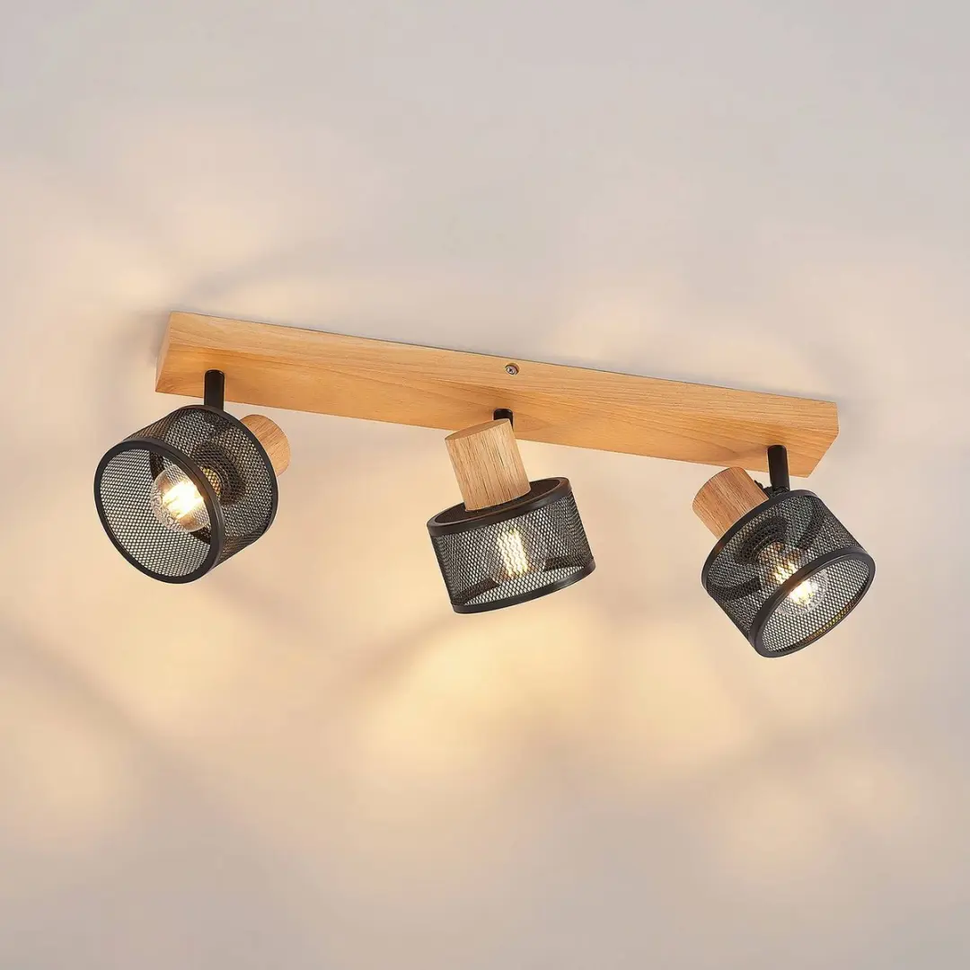 Lindby Buitenspot 3-lichts E14 - Zwart/licht hout