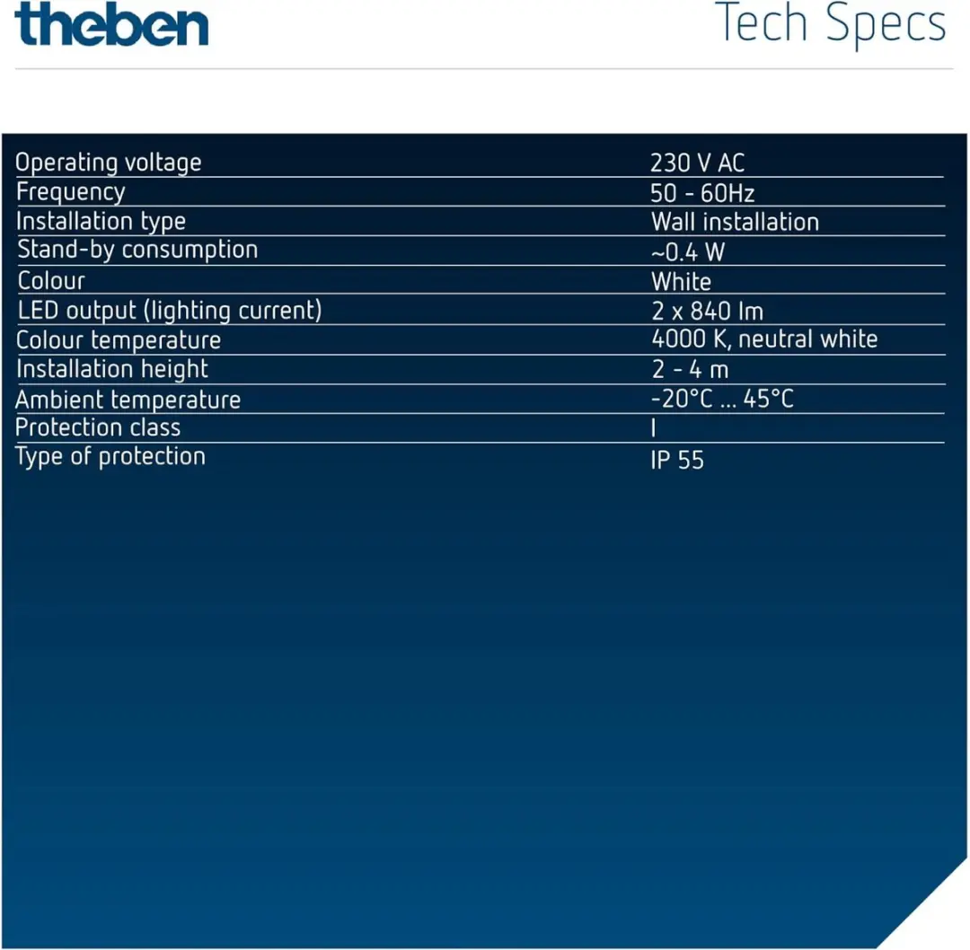 Theben theLeda S20L LED Buitenlamp 20W - 2x840lm - 4000K - Wit