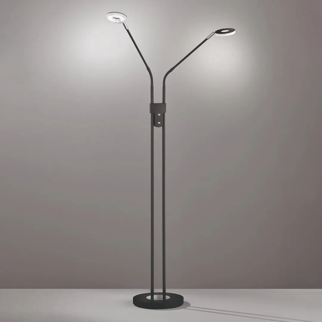 Fischer & Honsel Dent Vloerlamp 2x6W LED - Zwart/Zilver