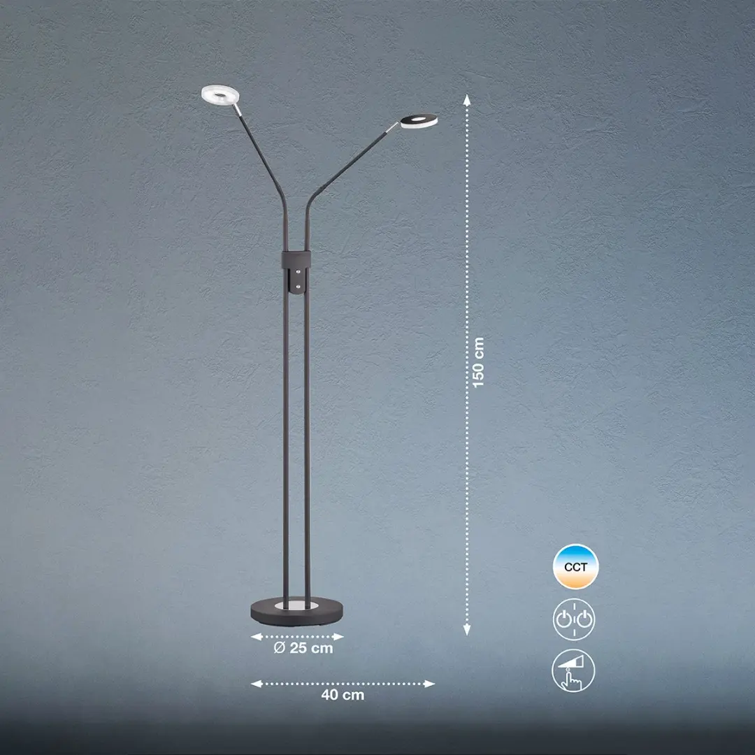 Fischer & Honsel Dent Vloerlamp 2x6W LED - Zwart/Zilver