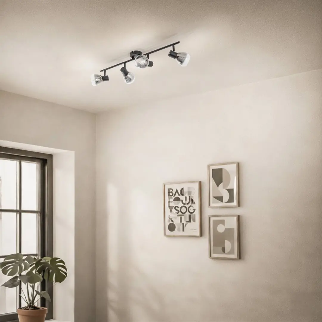 Lindby Plafondlamp 4 Lichtpunten - 10W - Rookgrijs/Mat Zwart