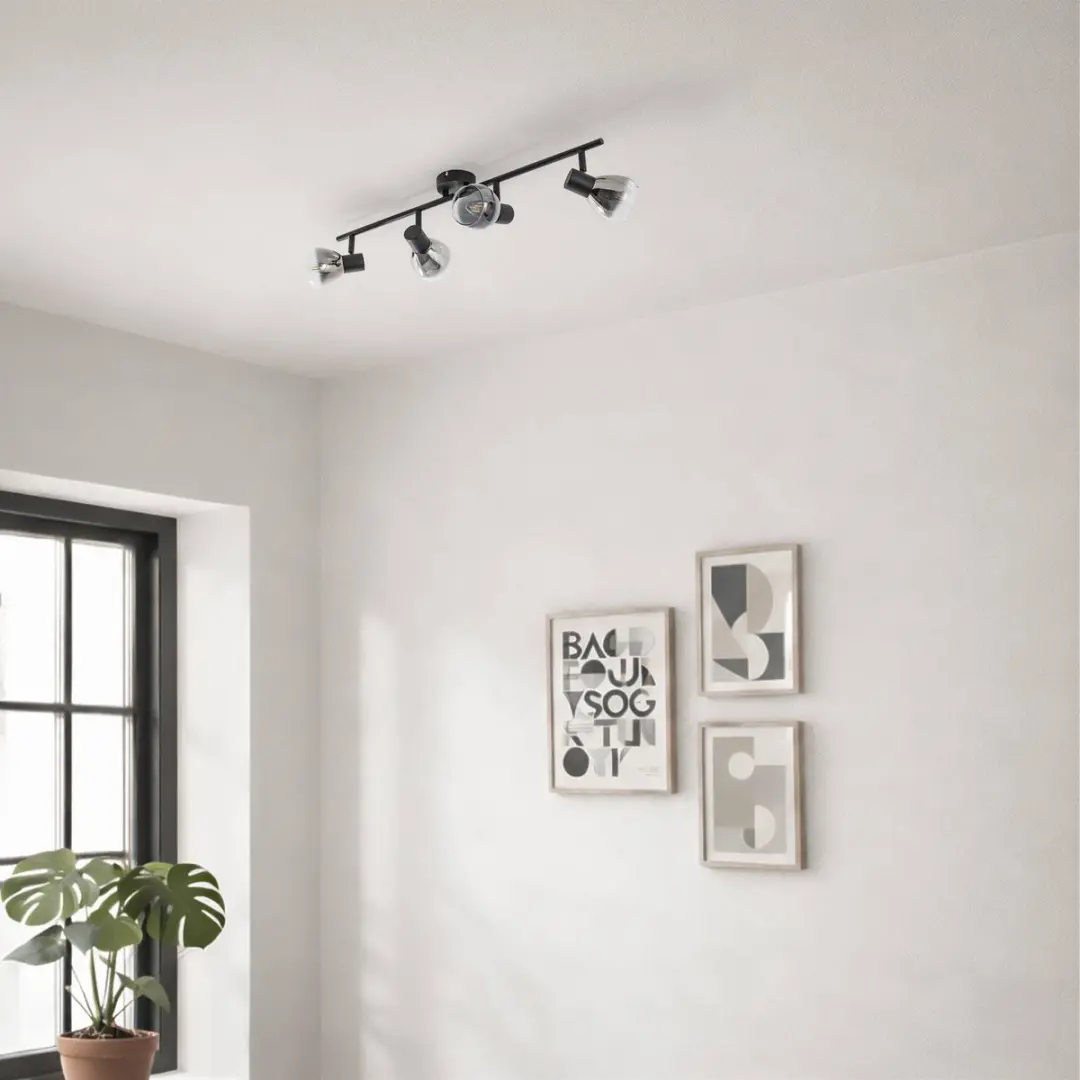 Lindby Plafondlamp 4 Lichtpunten - 10W - Rookgrijs/Mat Zwart