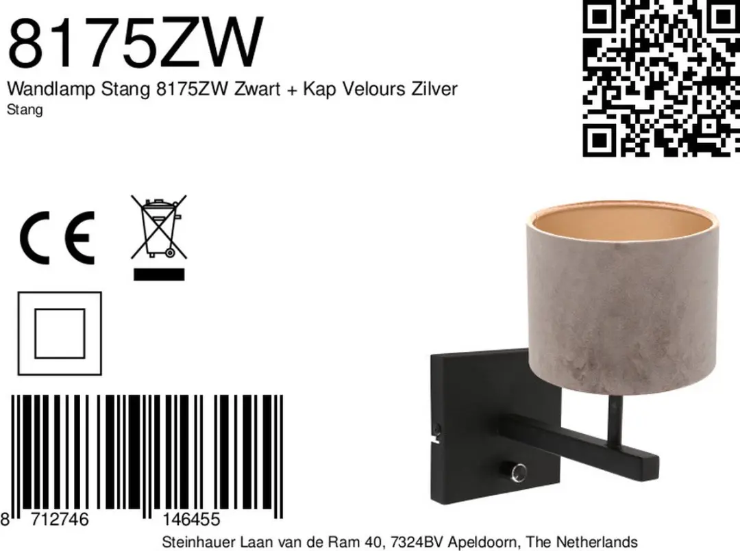 Steinhauer Wandlamp Stang 8175ZW Metaal - 1 Lichtpunt - 10cm - Zwart - afbeelding 6 van 6