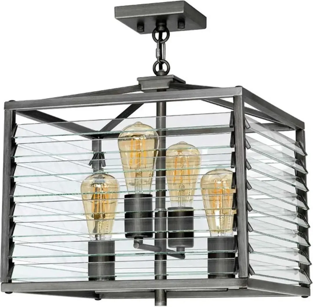 Elstead Lighting Louvre LED Hanglamp - 4x E27 60W - Dimbaar - Painted Gunmetal
