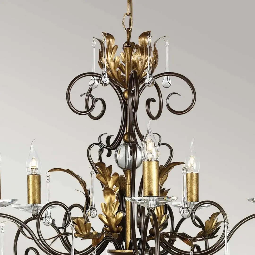 Elstead LED Kroonluchter 5x E14 60W - Bronze met Gold Patina