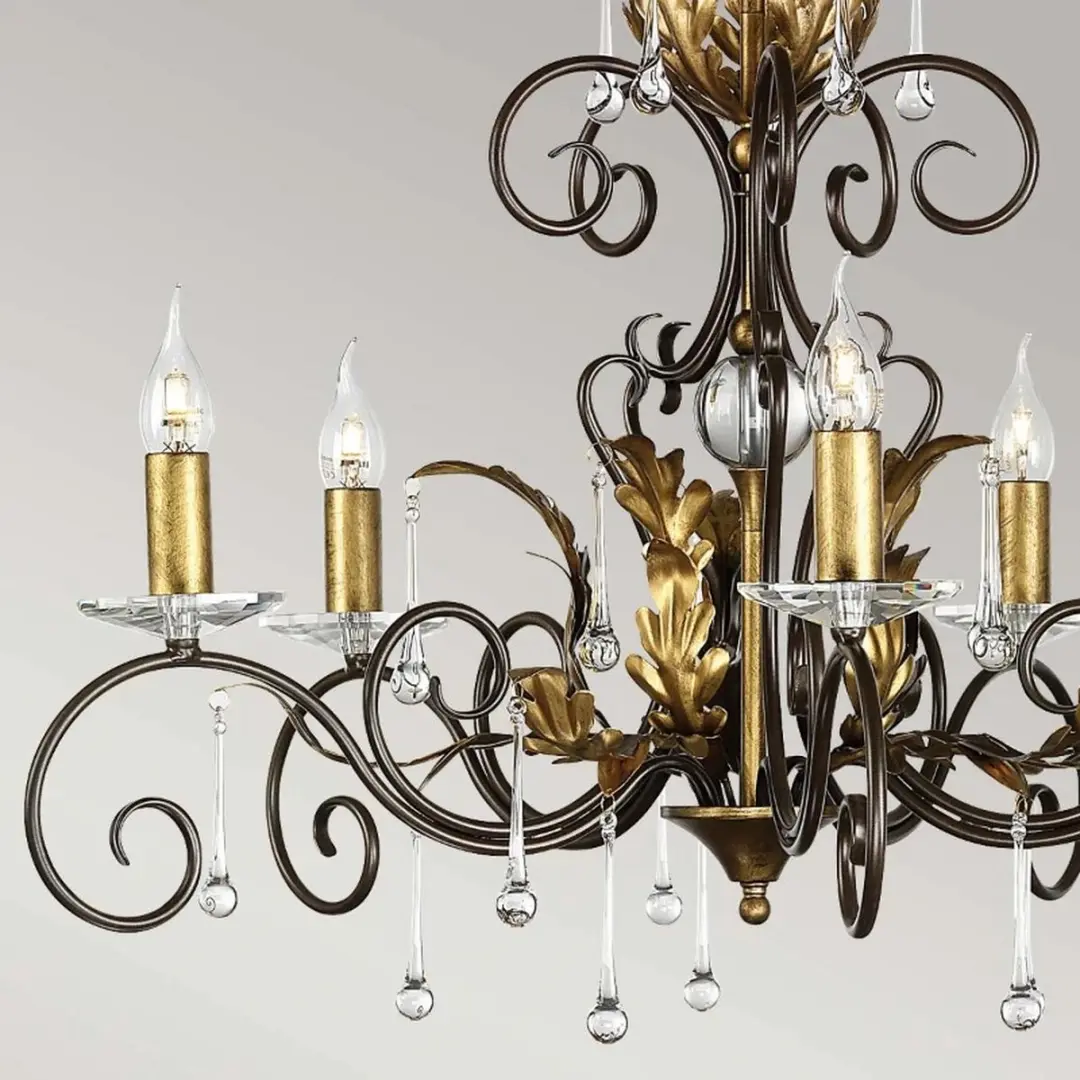 Elstead LED Kroonluchter 5x E14 60W - Bronze met Gold Patina