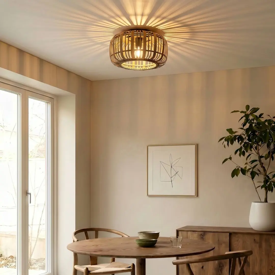 Lindby Plafondlamp Hout 1 Licht - Ø39,5cm - E27
