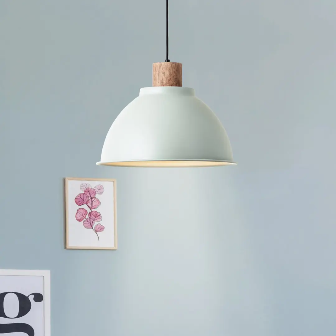 Brilliant Erena Hanglamp 38cm - Lichtgroen Metaal/Hout