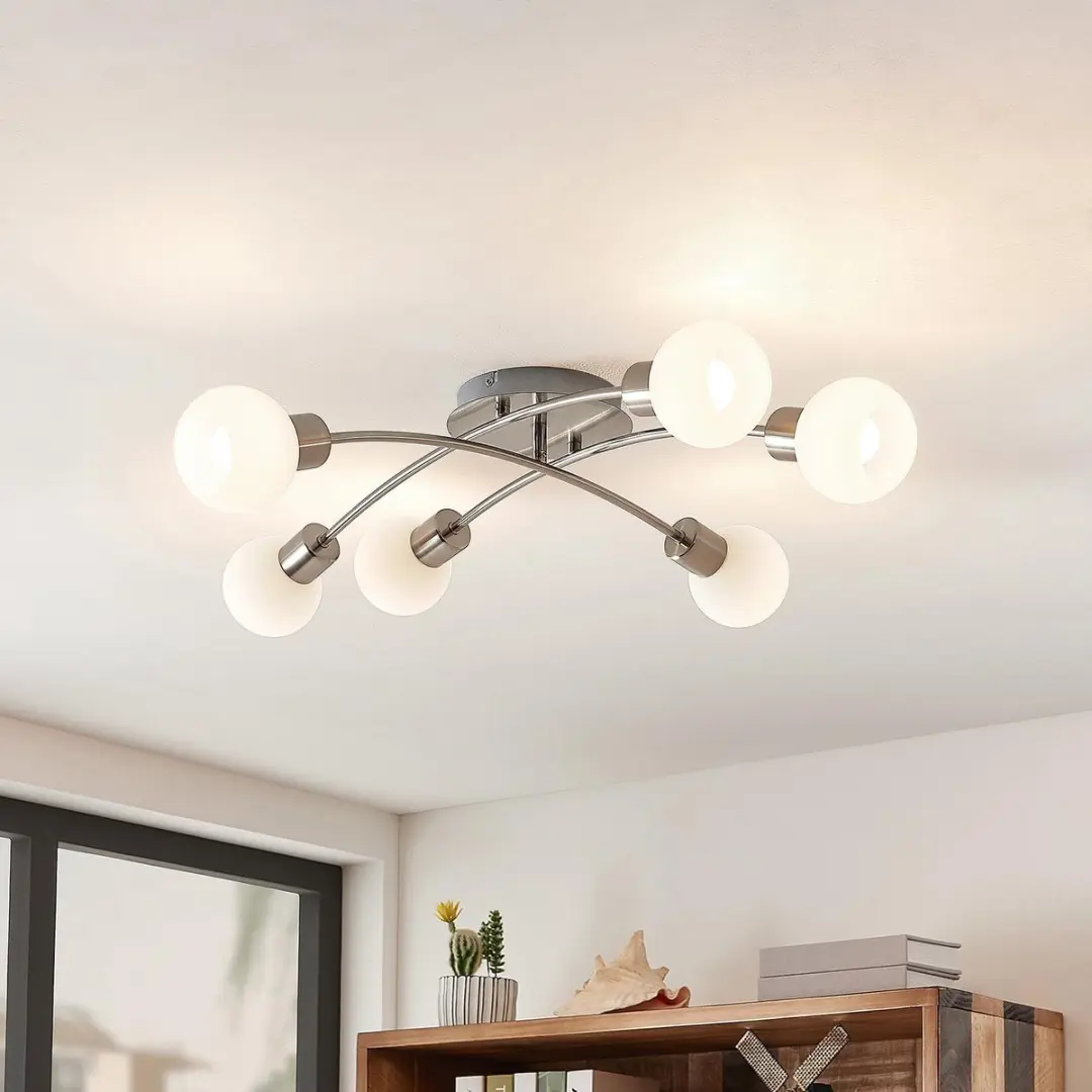 Lindby Plafondlamp 6 Lichtpunten - Nikkel/Wit