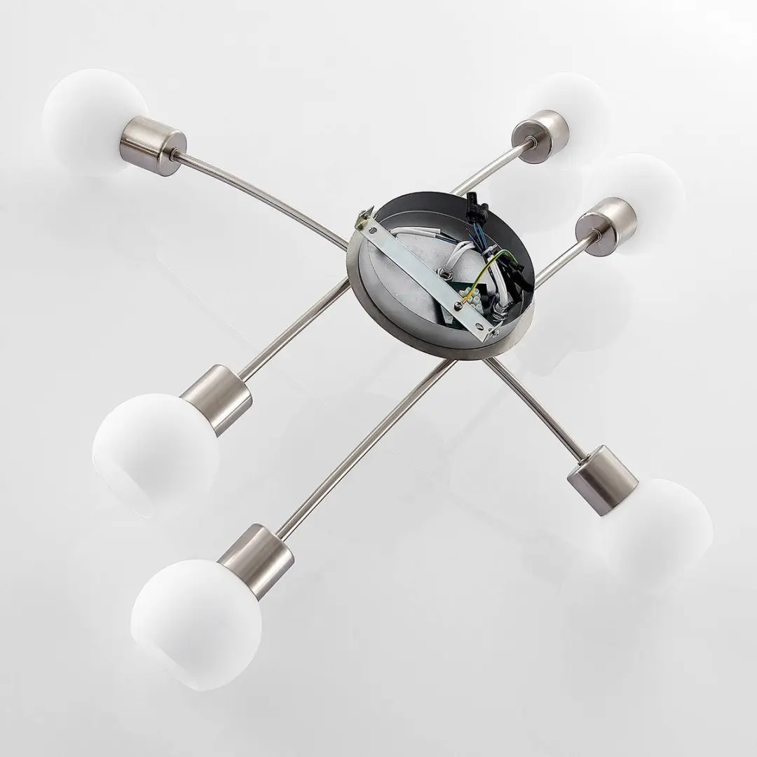Lindby Plafondlamp 6 Lichtpunten - Nikkel/Wit
