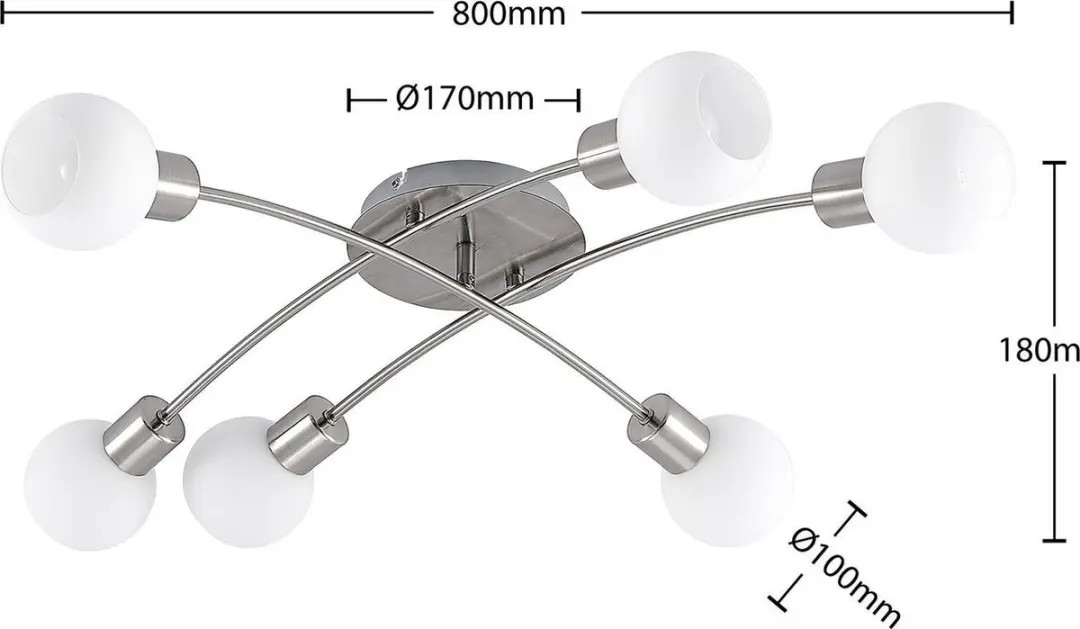 Lindby Plafondlamp 6 Lichtpunten - Nikkel/Wit
