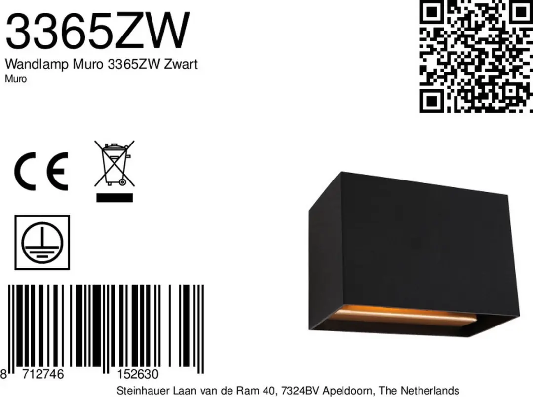 Steinhauer Muro 3365ZW Wandlamp - Zwart - afbeelding 6 van 6