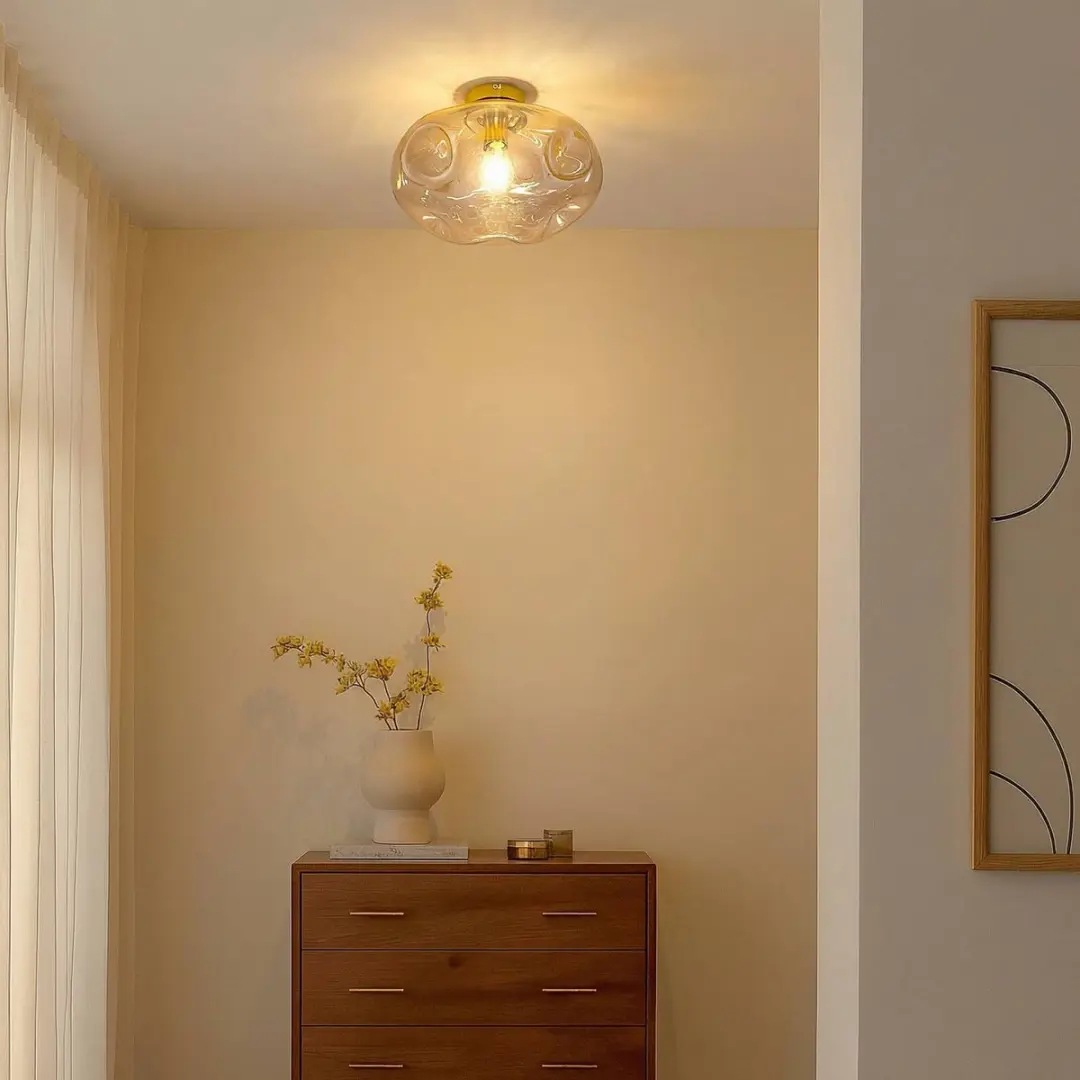 Lindby Plafondlamp 1 Licht - Ø35cm - Amber/Messing