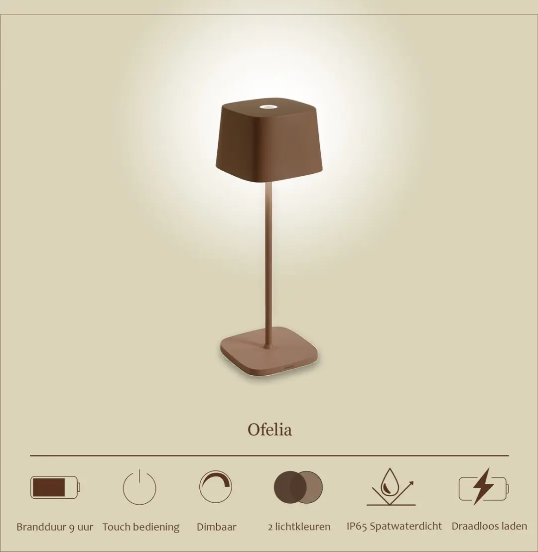 Zafferano Ofelia Oplaadbare LED Tafellamp - Bruin - IP65 - 3000K