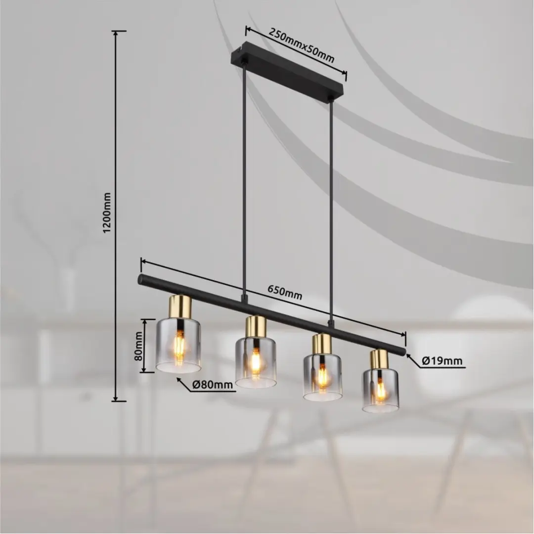 Globo Hollsy Hanglamp - 4 Lichtpunten E14 - Zwart
